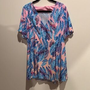 Blackmilk Blue and Pink Leaf Lizard Dress